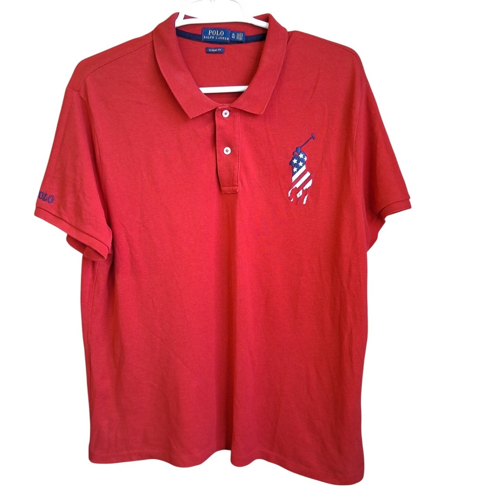 Polo Ralph Lauren Mens Red Big Pony Polo Shirt Patriotic Flag XLarge Classic Fit